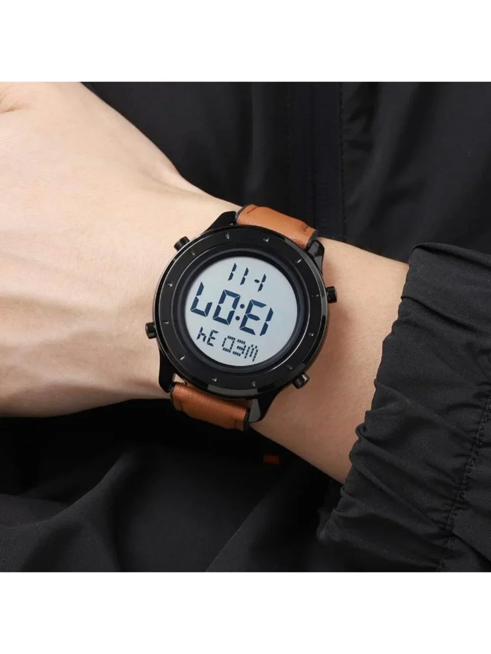 Men's Brown Analog Quartz Stainless Steel Waterproof LED Digital Wrist Watch